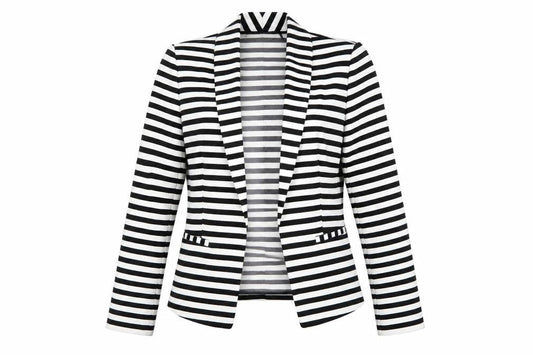 Marks and Spencer Women Black White Striped Blazer UK 14 Classic Fit