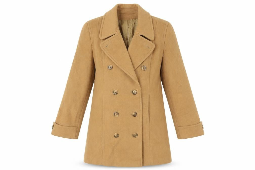 Savannah Women's Beige Wool Pea Coat Size 10 Lined Classic Mid-Length
