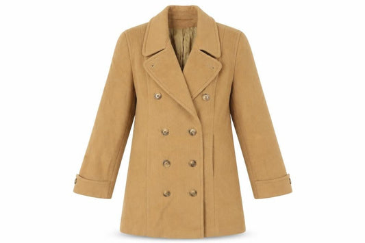 Savannah Women's Beige Wool Pea Coat Size 10 Lined Classic Mid-Length