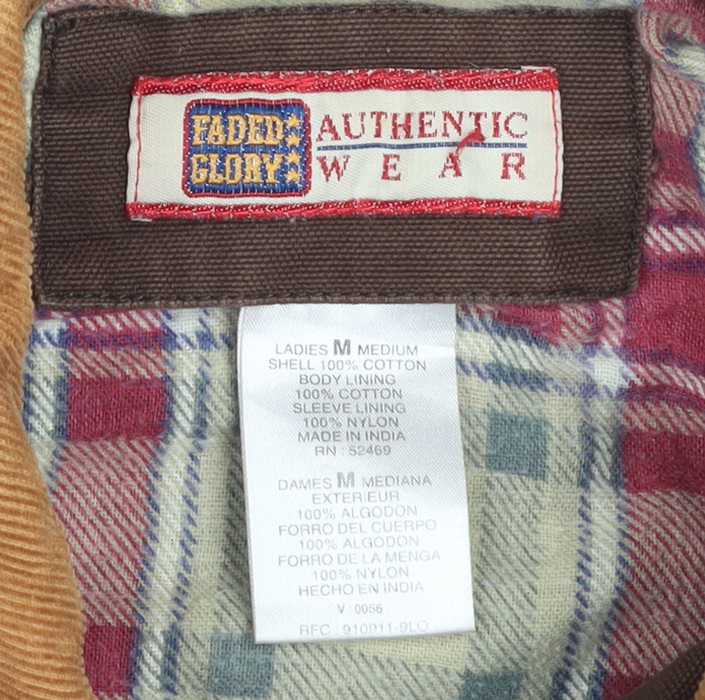 Faded Glory Men Brown Cotton Cord Collar Work Jacket Size M