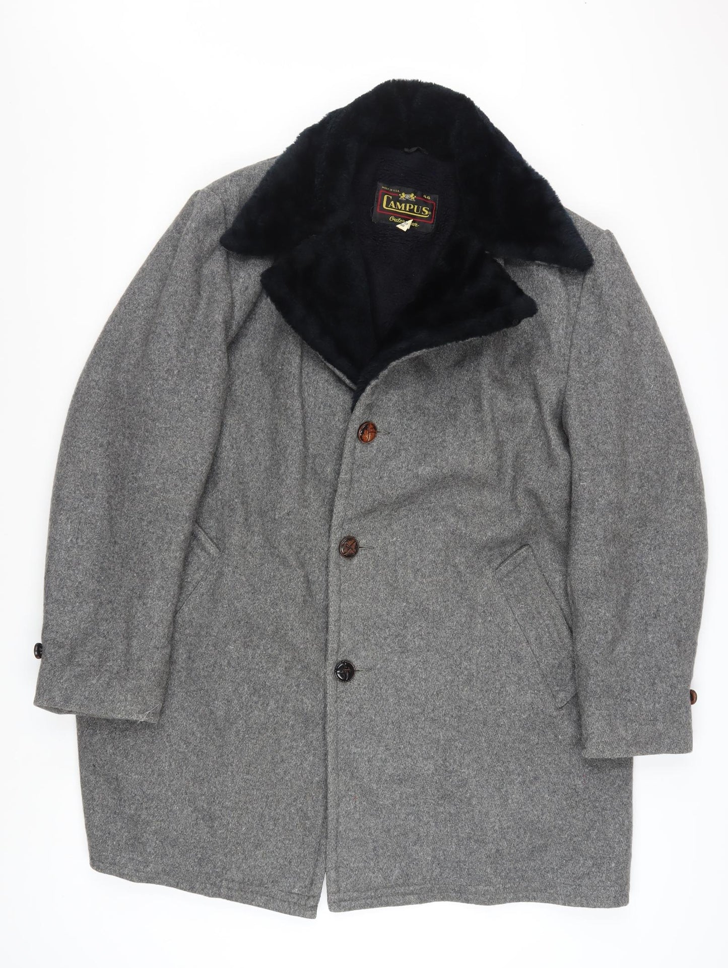 Campus Men's Grey Wool Overcoat 44 Regular Winter Classic Style