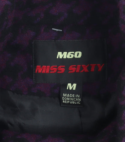 Miss Sixty Womens Purple Houndstooth Belted Wool Blend Pea Coat M