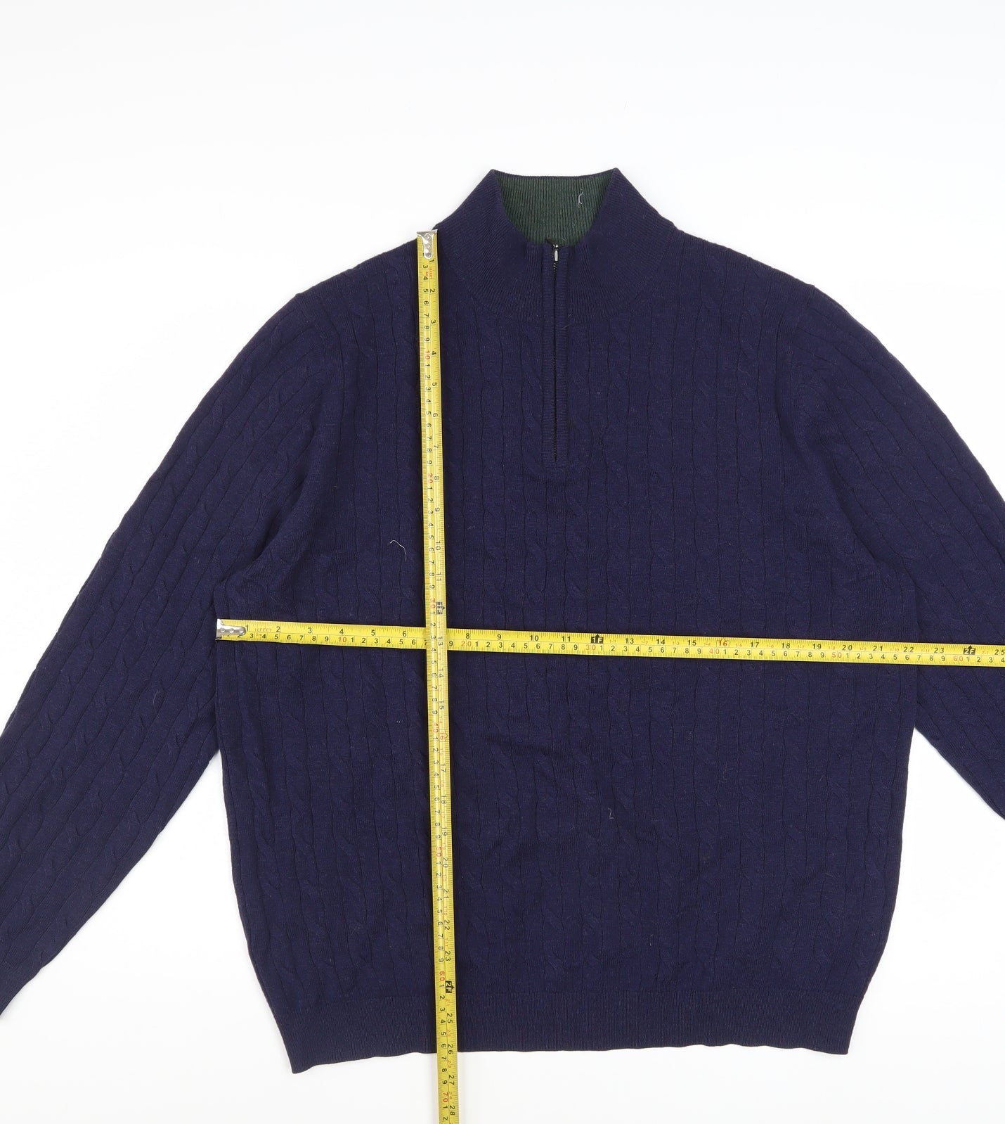 Charles Tyrwhitt Men's Blue Lambswool Cable Knit 1/2 Zip Jumper L