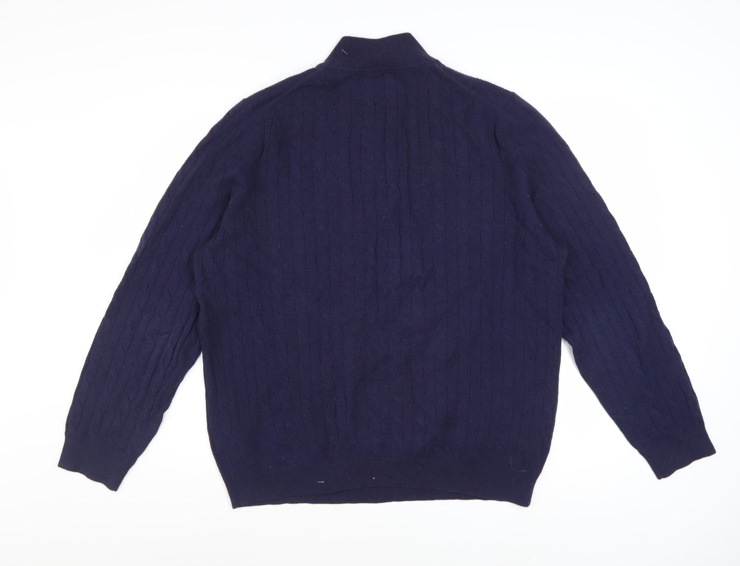 Charles Tyrwhitt Men's Blue Lambswool Cable Knit 1/2 Zip Jumper L