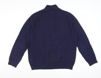 Charles Tyrwhitt Men's Blue Lambswool Cable Knit 1/2 Zip Jumper L