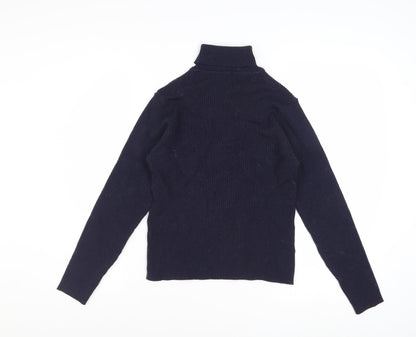 Jaeger Women’s Navy Blue Wool Roll Neck Jumper Size 12
