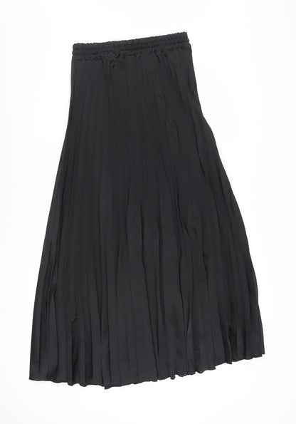 Saiph Lab Womens Black Midi Pleated Skirt Size M Elastic Waist