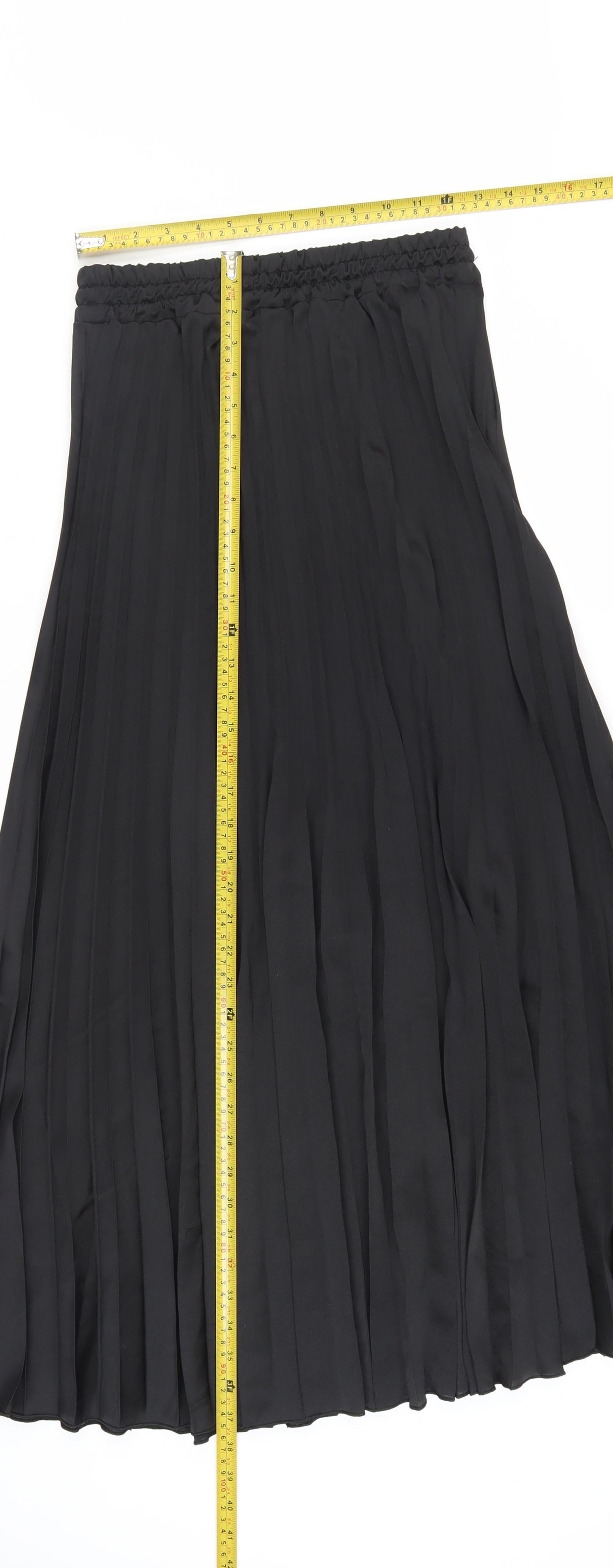 Saiph Lab Womens Black Midi Pleated Skirt Size M Elastic Waist