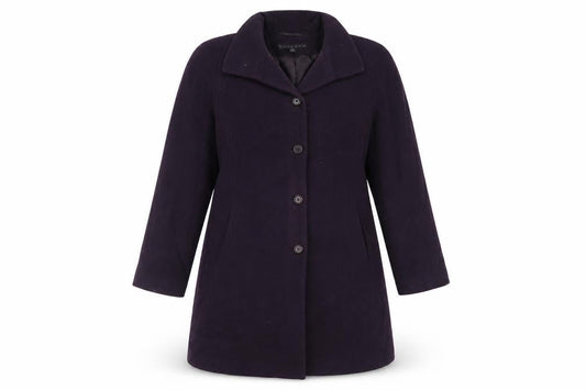 Front view of Gallery Women's Purple Wool Blend Mid-Length Overcoat M