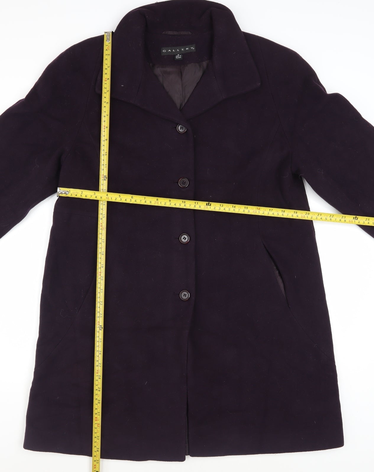 Gallery Women's Purple Wool Blend Mid-Length Overcoat M