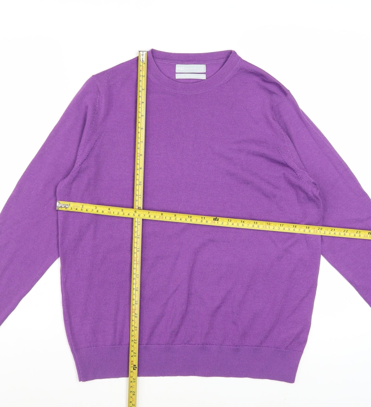 Marks and Spencer Women's Purple Merino Wool Crew Neck Jumper Size 14