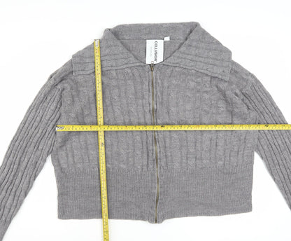 Collusion Women's Grey Cable-Knit Full Zip Collared Jumper UK 22
