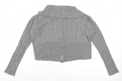 Collusion Women's Grey Cable-Knit Full Zip Collared Jumper UK 22