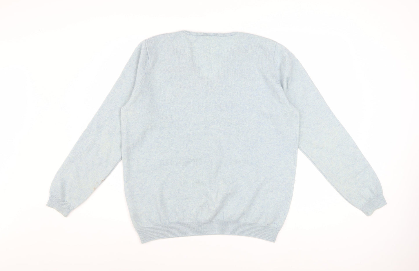 WoolOvers Women Blue L V-Neck Merino Cashmere Knit Jumper