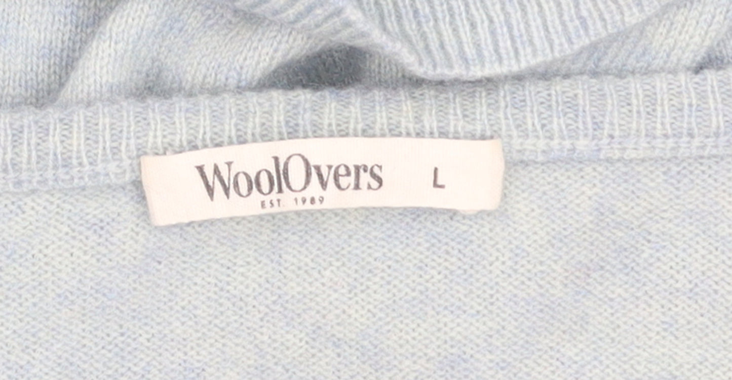 WoolOvers Women Blue L V-Neck Merino Cashmere Knit Jumper