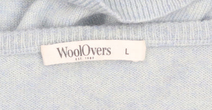 WoolOvers Women Blue L V-Neck Merino Cashmere Knit Jumper