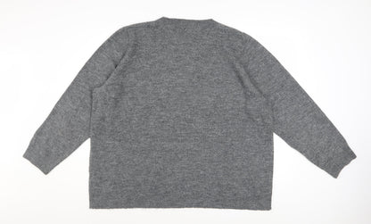 Oasis Women's Grey Beaded Crew Neck Knit Jumper 3XL