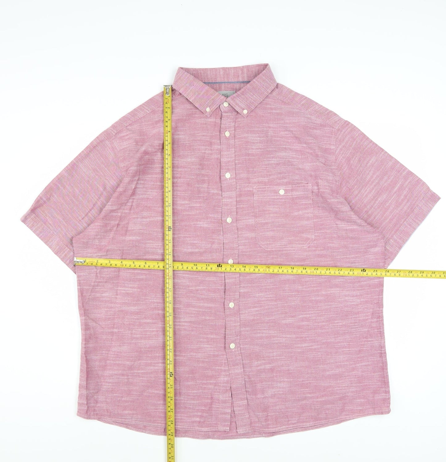 Marks and Spencer Men's Pink 2XL Tailored Fit Short Sleeve Cotton Shirt