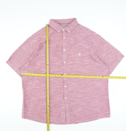 Marks and Spencer Men's Pink 2XL Tailored Fit Short Sleeve Cotton Shirt