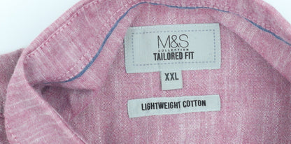 Marks and Spencer Men's Pink 2XL Tailored Fit Short Sleeve Cotton Shirt