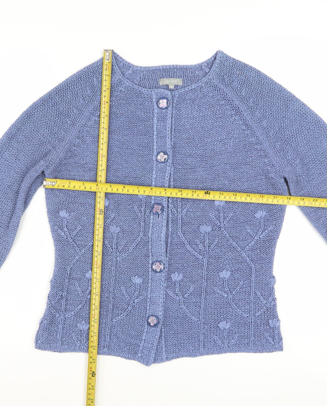Marks and Spencer Per Una Women's Blue Floral Knit Cardigan M