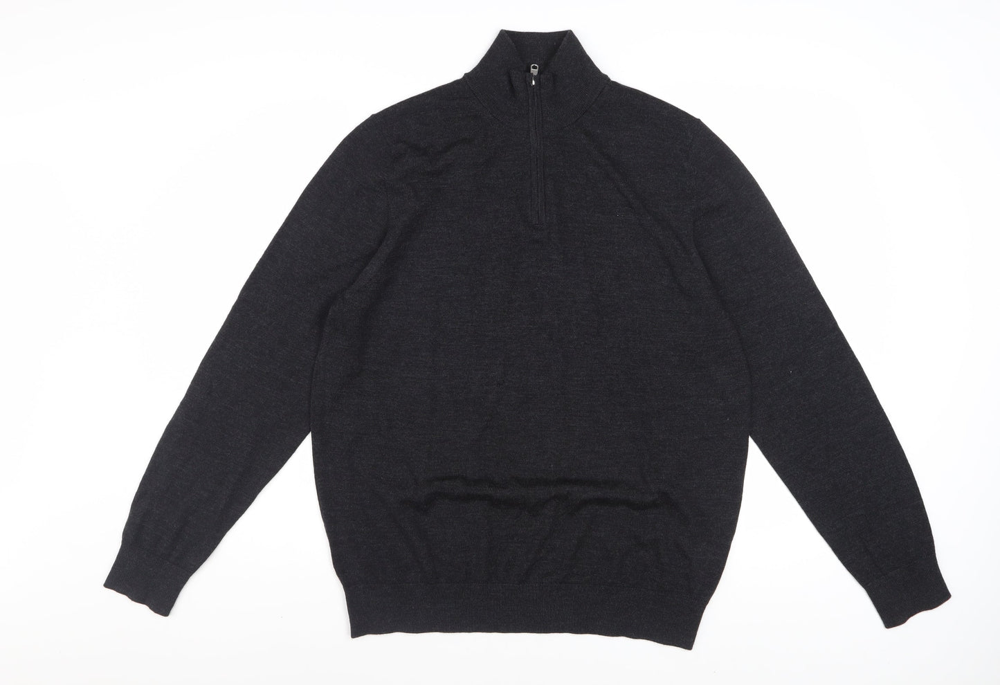 Marks and Spencer Men’s Black Merino Wool 1/2 Zip Jumper Size L