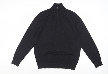 Marks and Spencer Men’s Black Merino Wool 1/2 Zip Jumper Size L