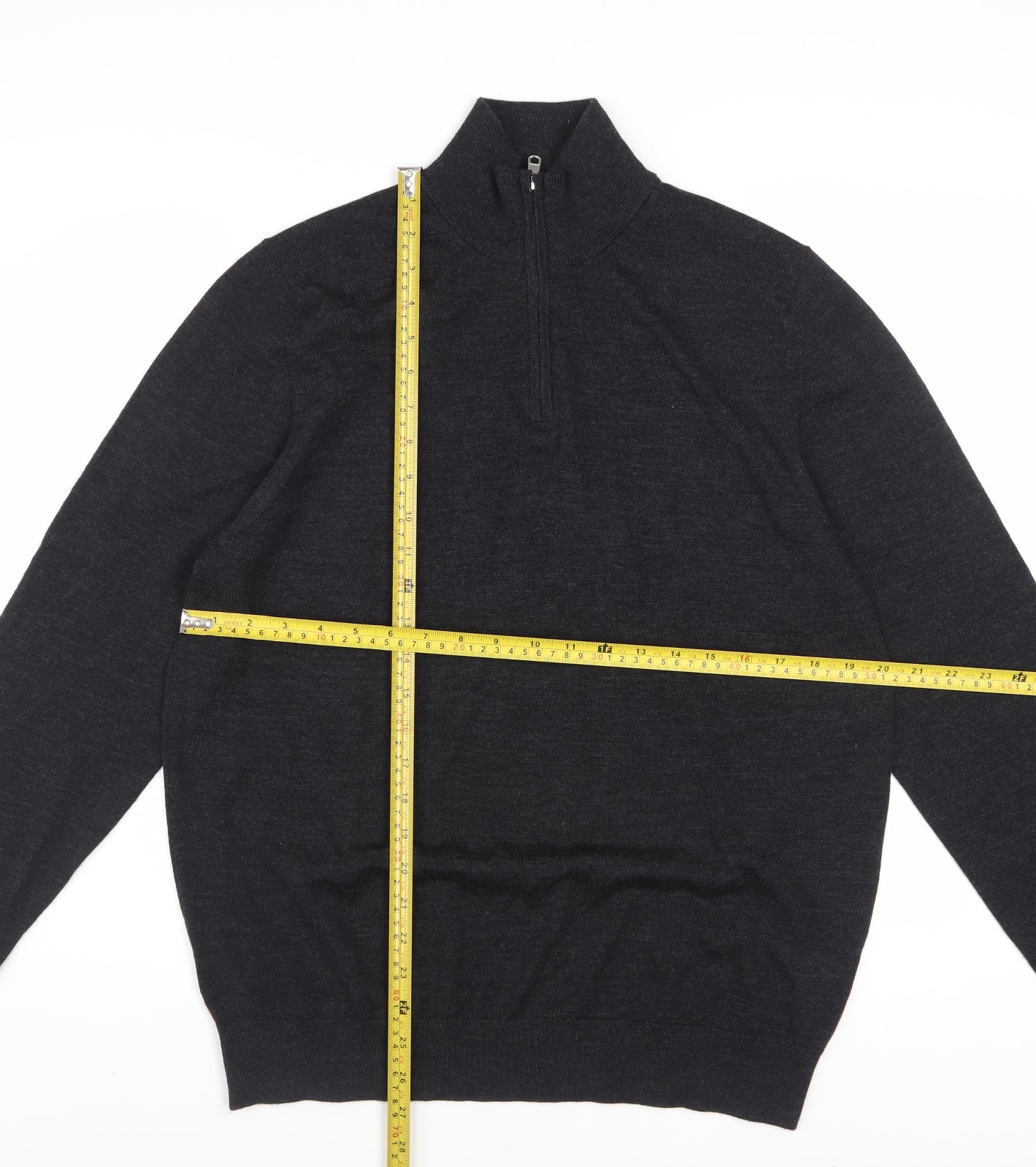 Marks and Spencer Men’s Black Merino Wool 1/2 Zip Jumper Size L