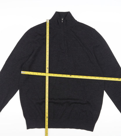 Marks and Spencer Men’s Black Merino Wool 1/2 Zip Jumper Size L