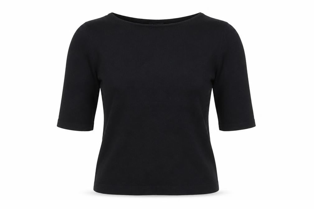 Kingshill Women Black 3/4 Sleeve Merino Wool Basic Blouse L