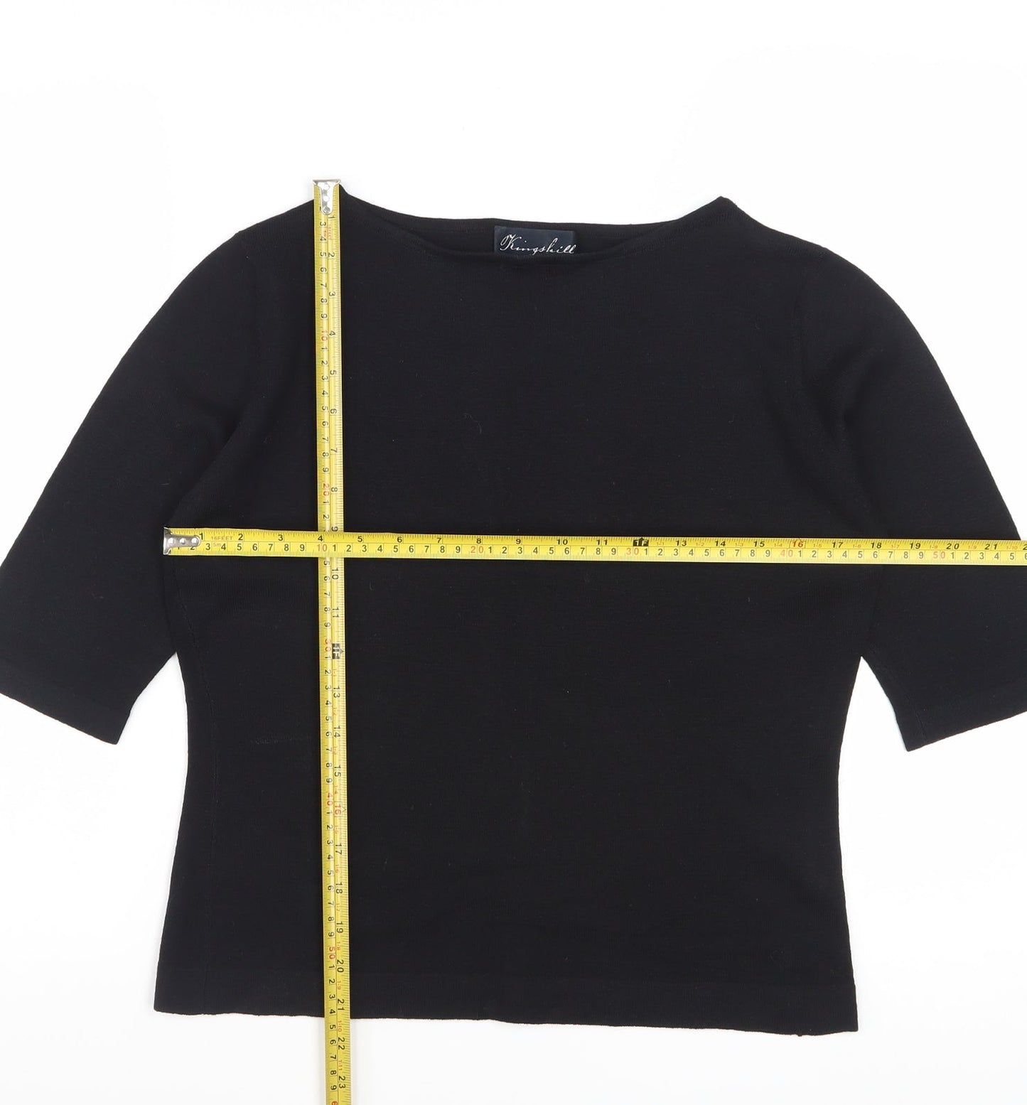 Kingshill Women Black 3/4 Sleeve Merino Wool Basic Blouse L