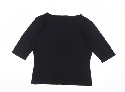 Kingshill Women Black 3/4 Sleeve Merino Wool Basic Blouse L