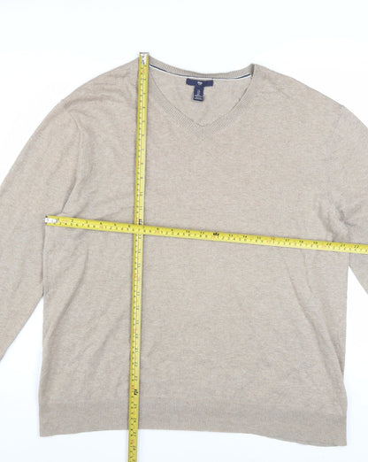 Gap Men’s Beige Cotton V-Neck Jumper Size L Classic Knit