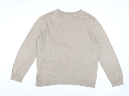 Gap Men’s Beige Cotton V-Neck Jumper Size L Classic Knit