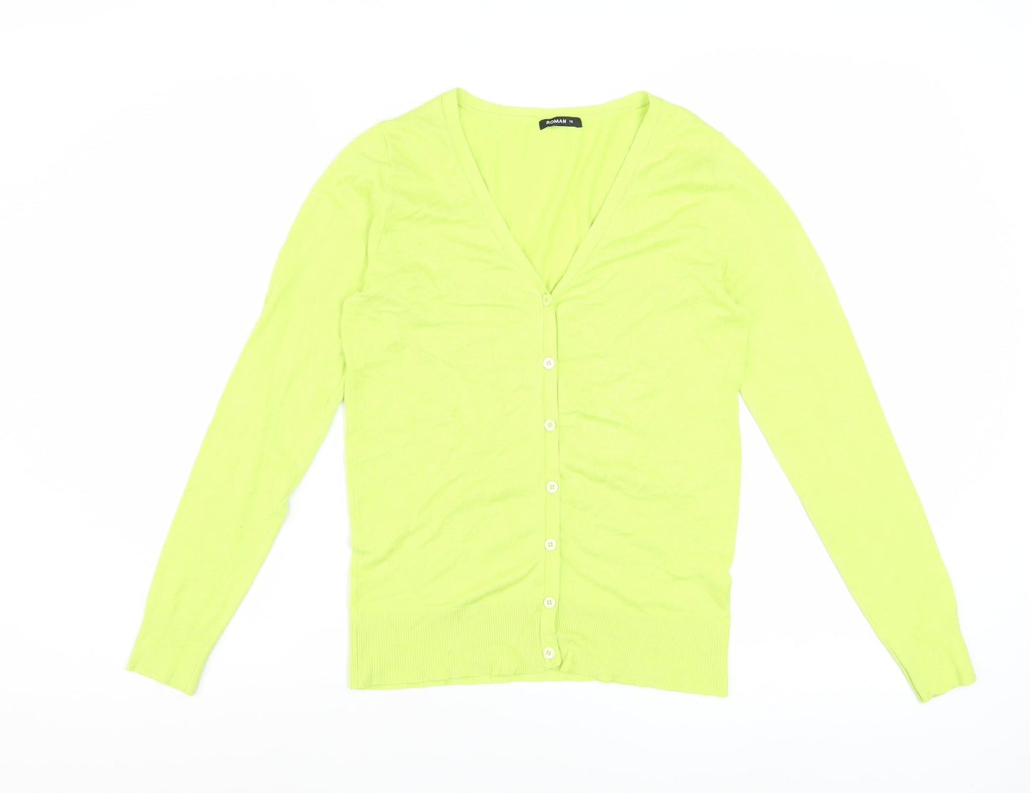 Roman Women Green V-Neck Button Cardigan Size 10