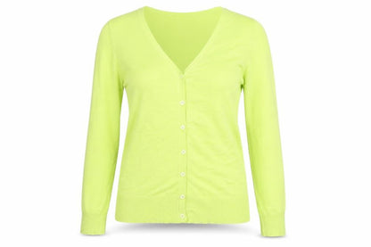 Roman Women Green V-Neck Button Cardigan Size 10