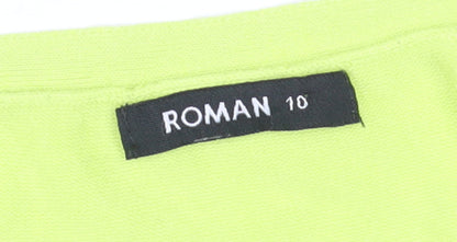 Roman Women Green V-Neck Button Cardigan Size 10