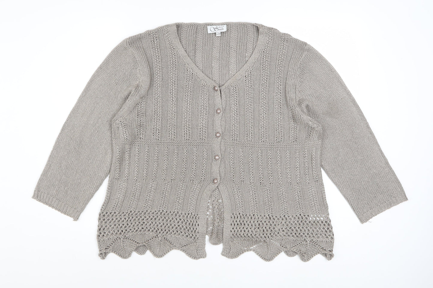 Anne Smith Women’s Beige Crochet Knit Cardigan XL V-Neck