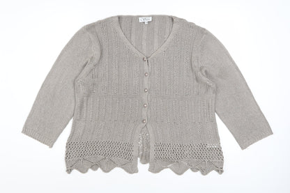 Anne Smith Women’s Beige Crochet Knit Cardigan XL V-Neck