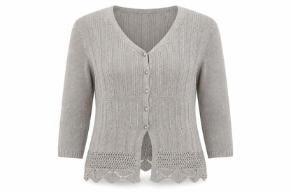 Anne Smith Women’s Beige Crochet Knit Cardigan XL V-Neck