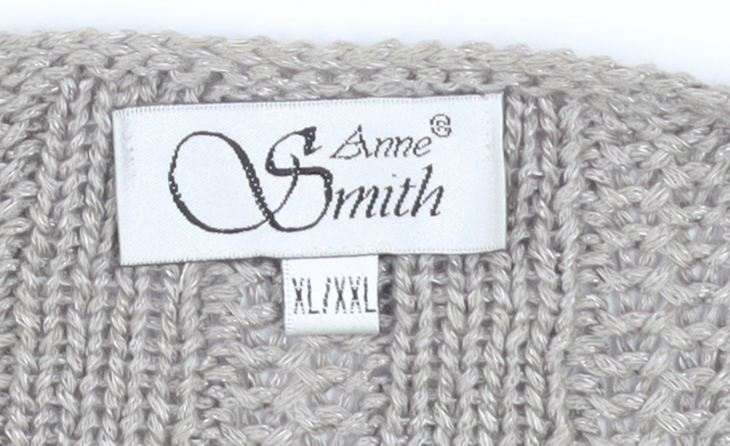 Anne Smith Women’s Beige Crochet Knit Cardigan XL V-Neck