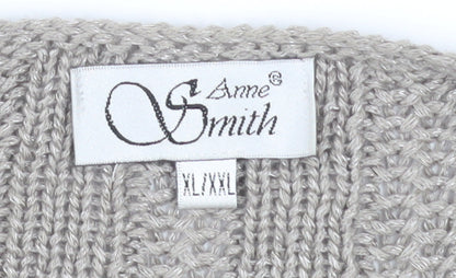 Anne Smith Women’s Beige Crochet Knit Cardigan XL V-Neck