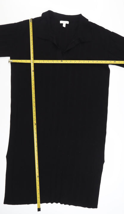 H&M Women Black Size 12 Collared Knit T-Shirt Dress