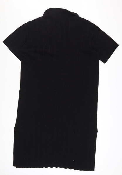H&M Women Black Size 12 Collared Knit T-Shirt Dress