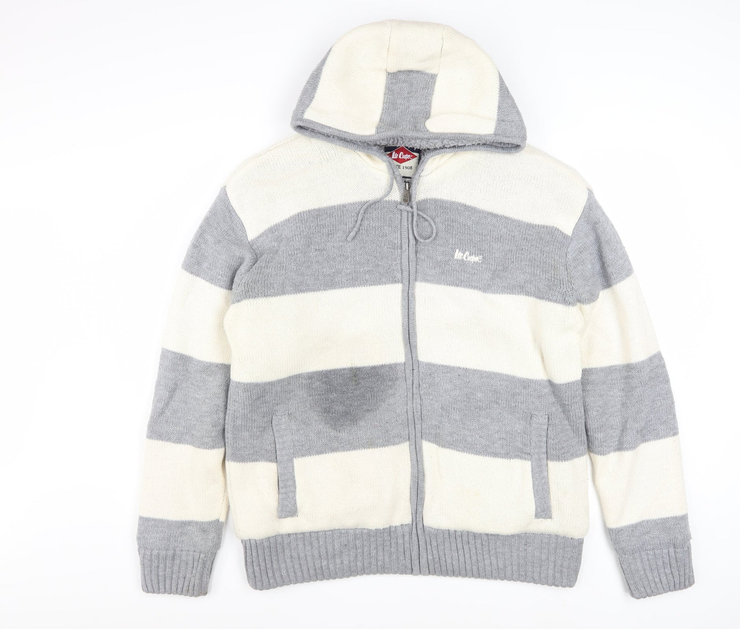 Lee Cooper Men's Grey Striped Full Zip Hooded Jumper L