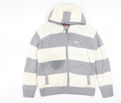 Lee Cooper Men's Grey Striped Full Zip Hooded Jumper L
