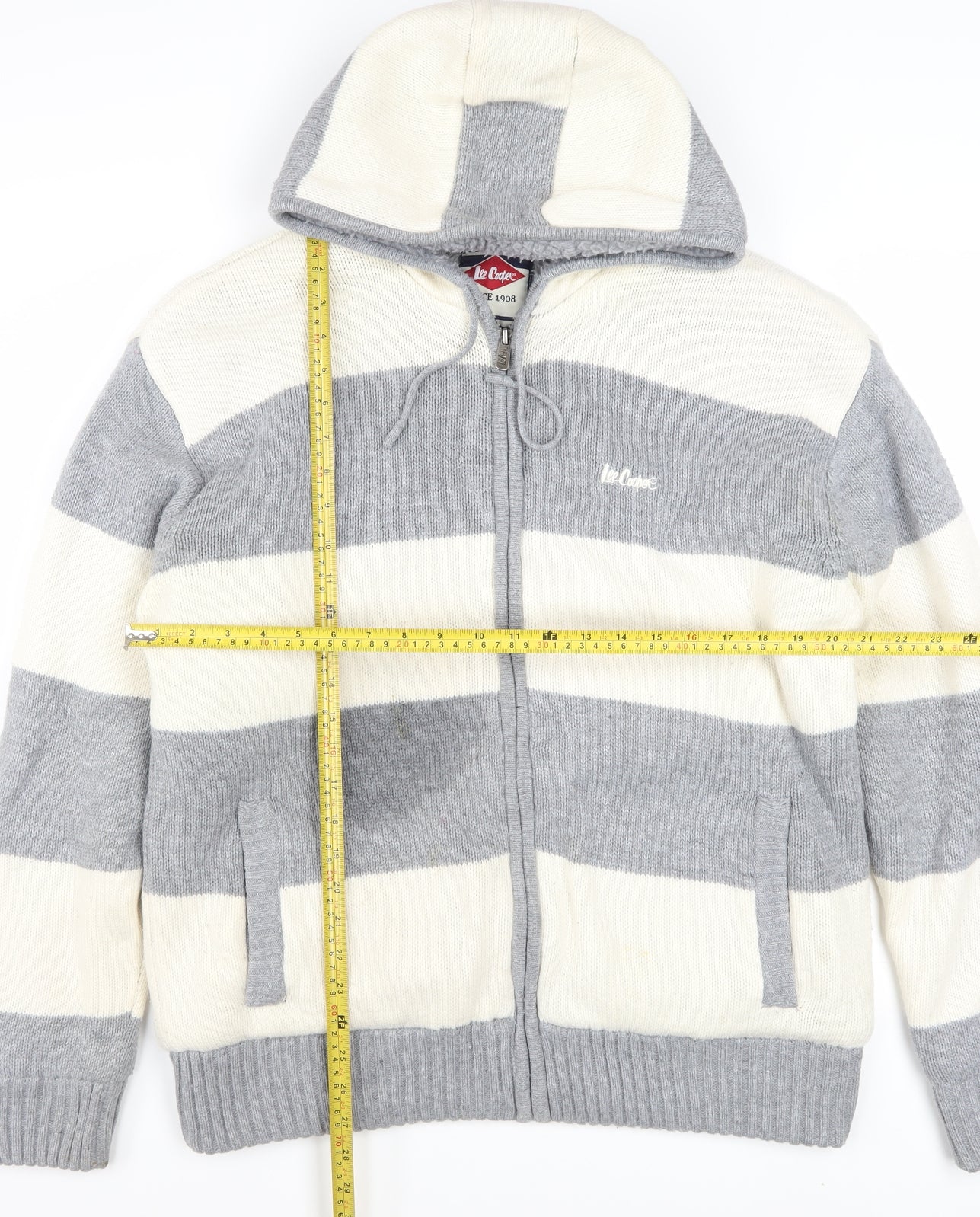 Lee Cooper Men's Grey Striped Full Zip Hooded Jumper L