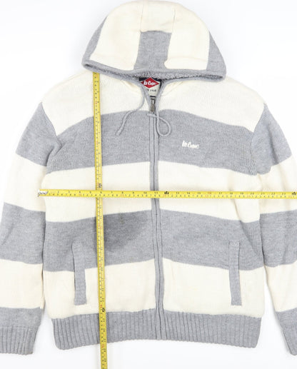 Lee Cooper Men's Grey Striped Full Zip Hooded Jumper L