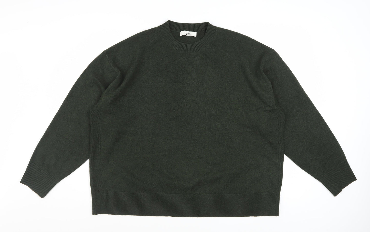 Marks and Spencer Women's Green Wool Blend XL Crew Neck Jumper