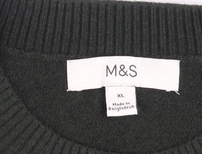 Marks and Spencer Women's Green Wool Blend XL Crew Neck Jumper